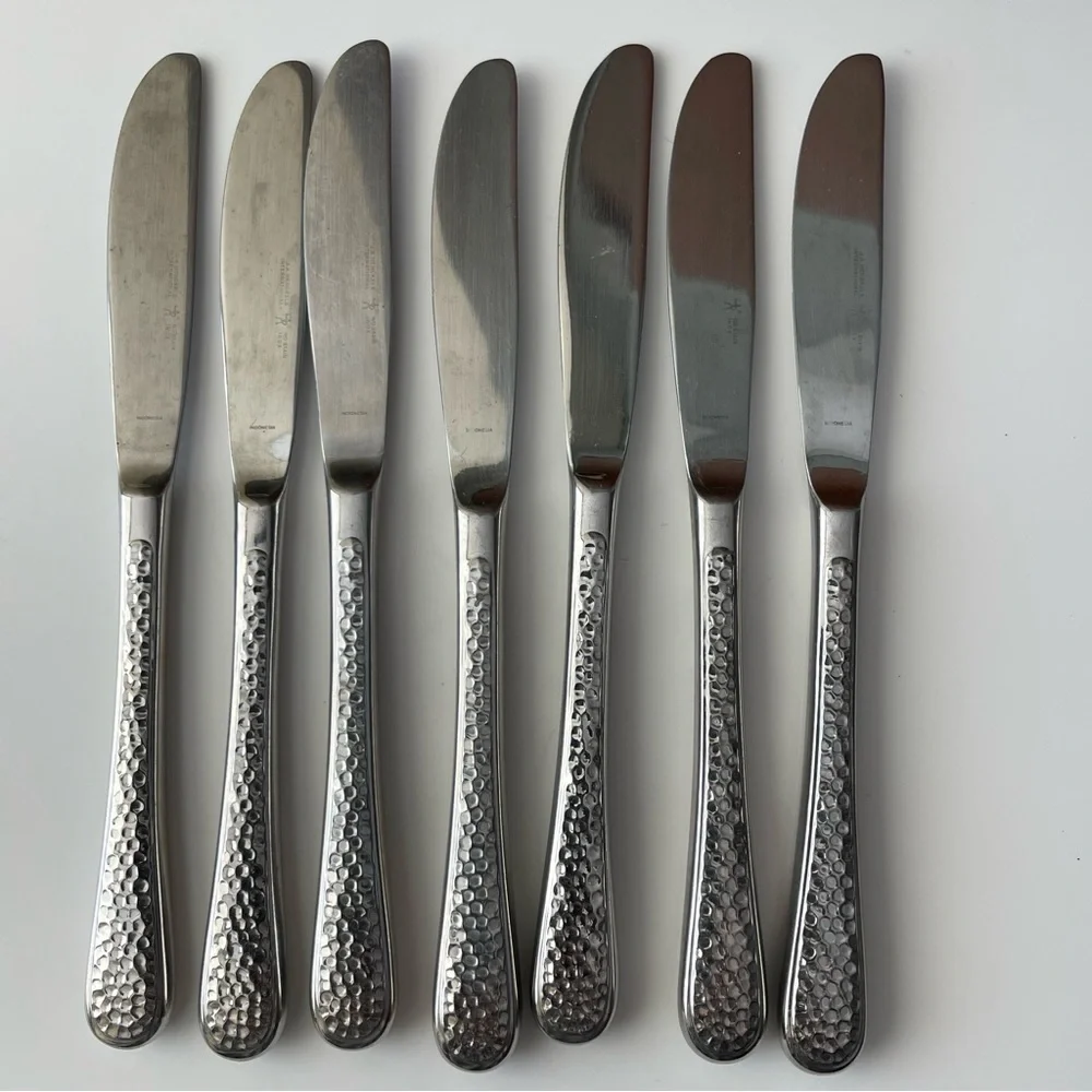 JA‎ Henckles Wellington Stainless Flatware Dinner Knife Hammered Handle 7 Pieces